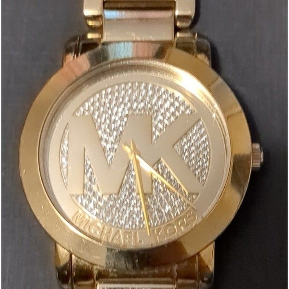 MK3462 Michael Kors Runway MK Logo Glitz Gold Tone Steel Watch 45mm - Picture 3 of 4